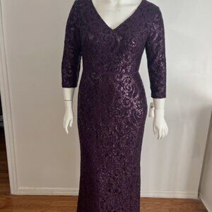 RALPH LAUREN NWT Purple Sequined Lace Gown with 3/4 Sleeves Size 14